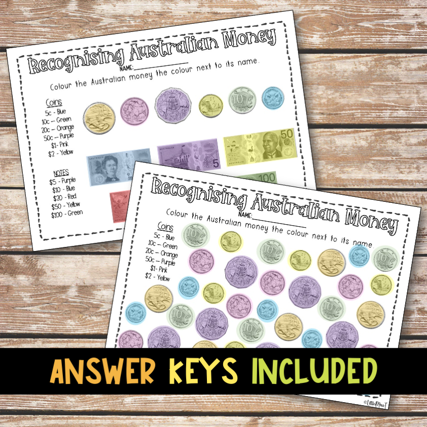 FREE Recognising Australian Money Worksheet Printable Australian Teachers Marketplace