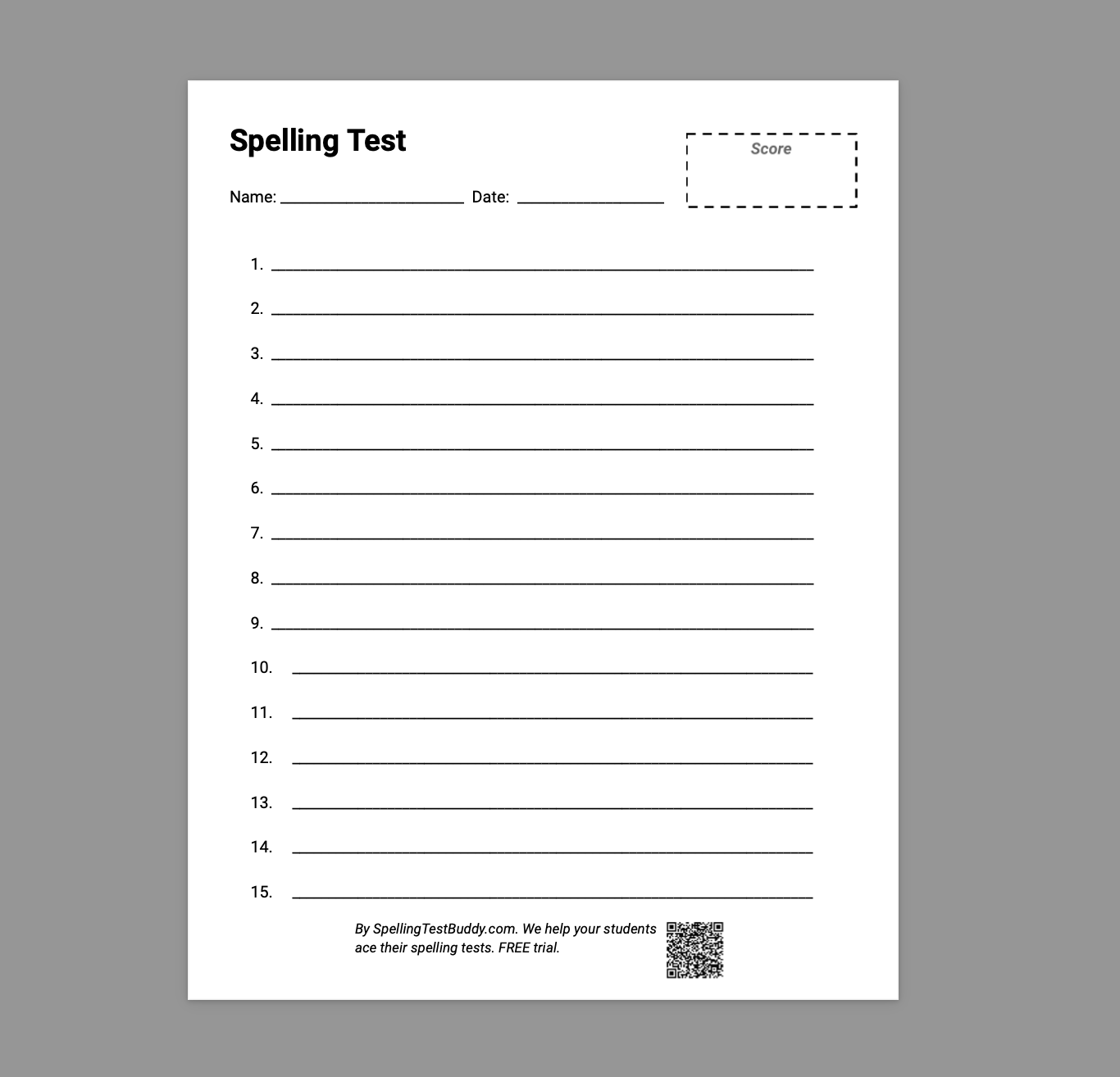 Free Spelling Test Papers For Teachers And Parents Spelling Test Buddy