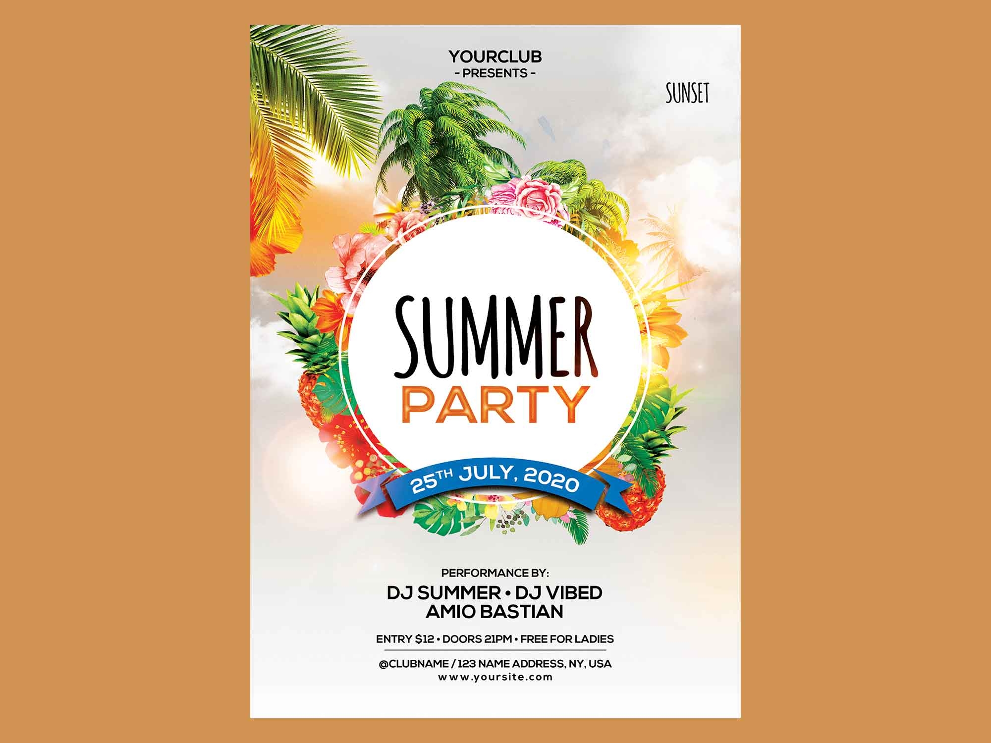 Free Summer Party Flyer Template PSD 