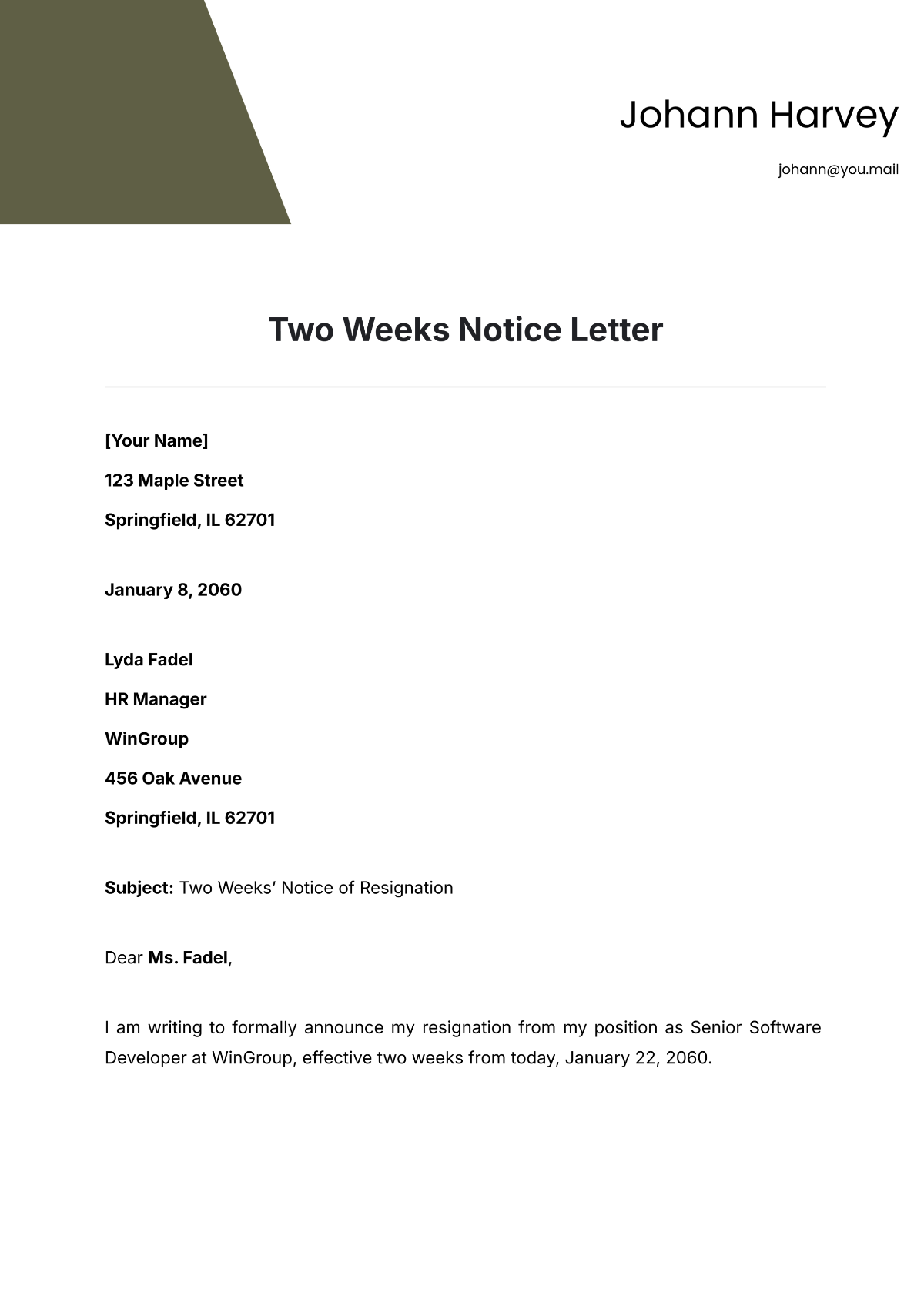 Free Two Weeks Notice Letter Templates Editable And Printable