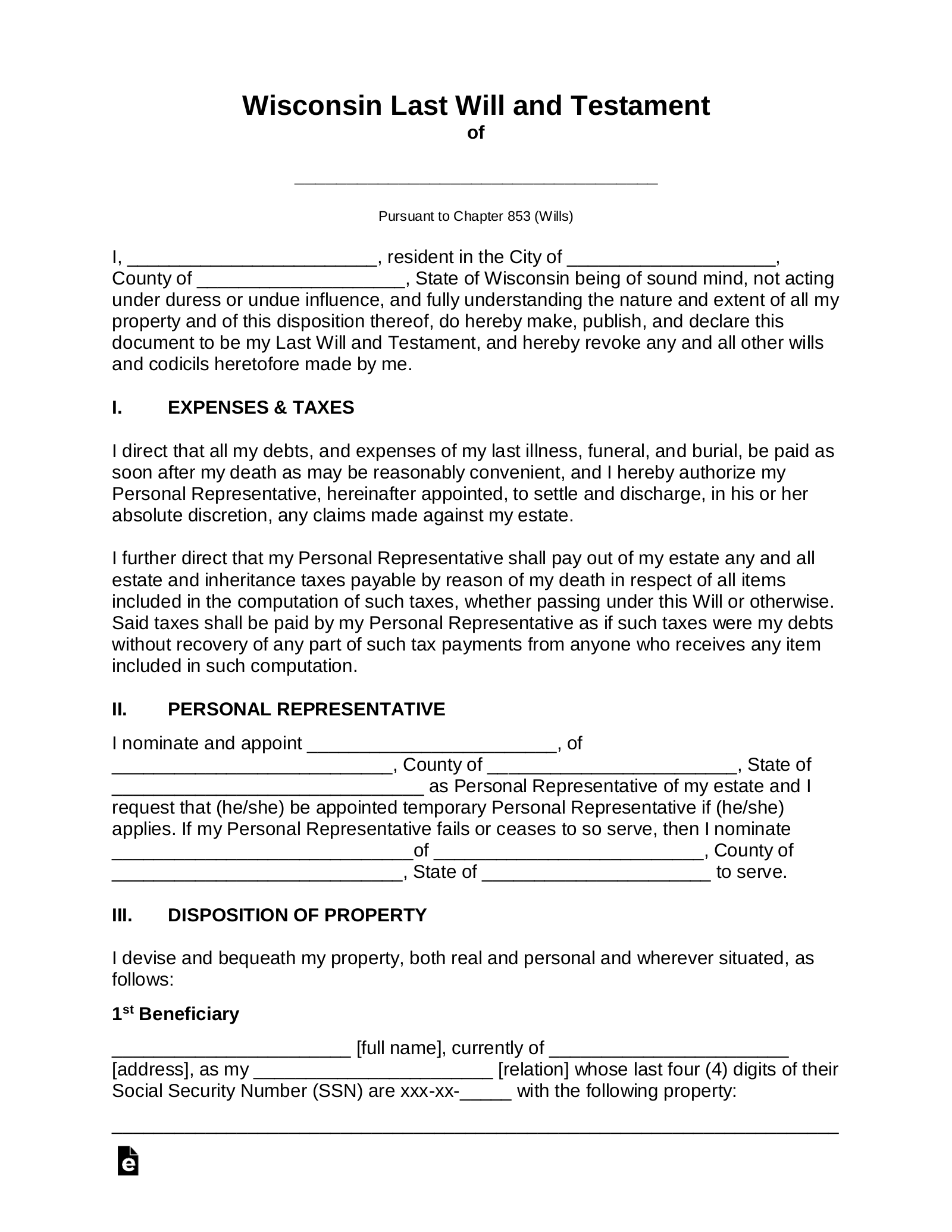 Free Will Templates Printable