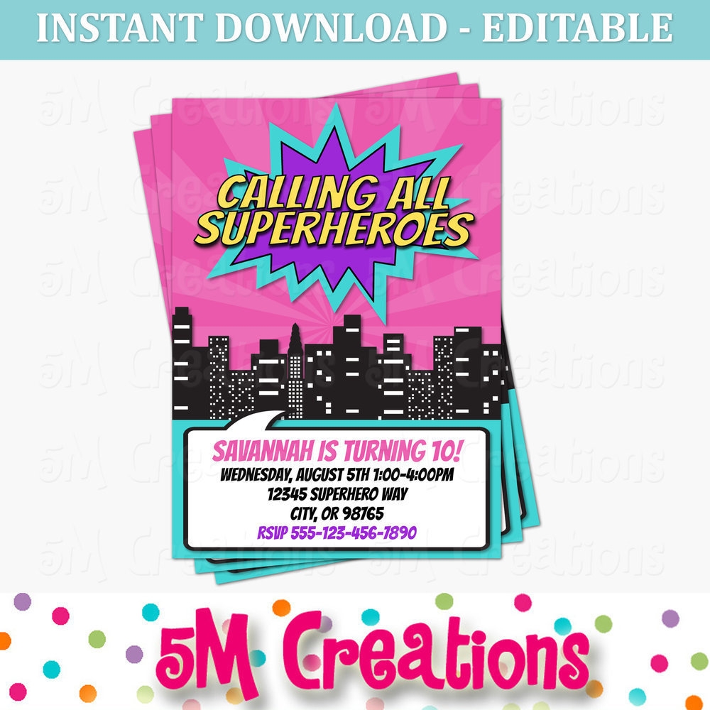 Free Printable Supergirl Birthday Invitation Templates
