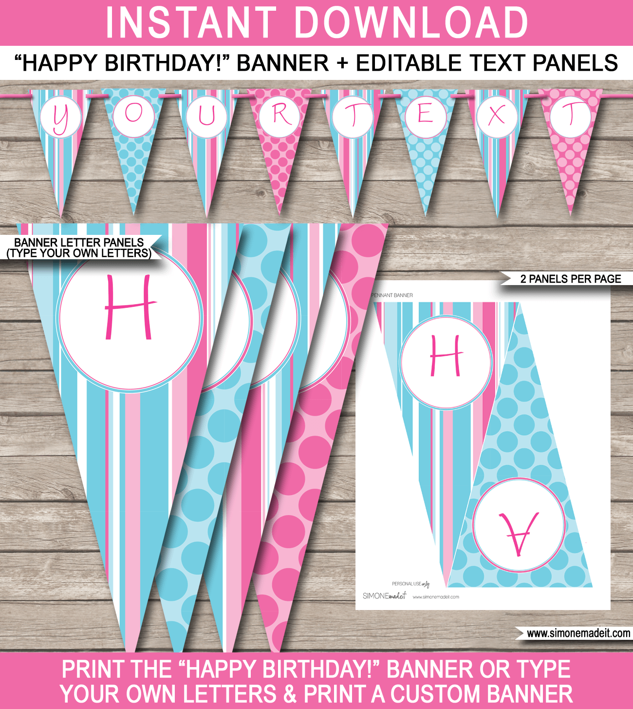 Girls Party Banner Template Pink U0026 Aqua