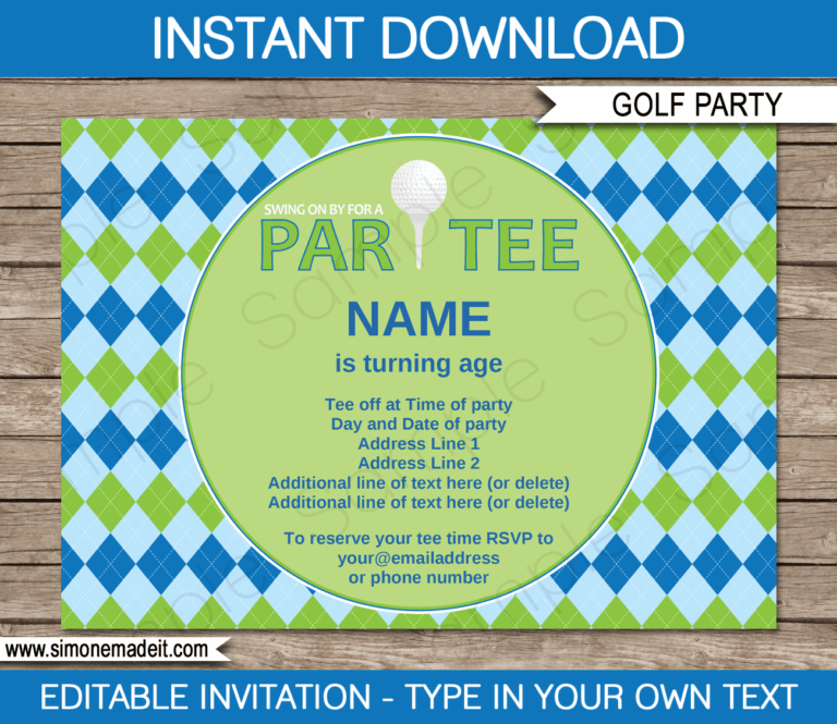Golf Party Invitations Template Blue U0026 Green