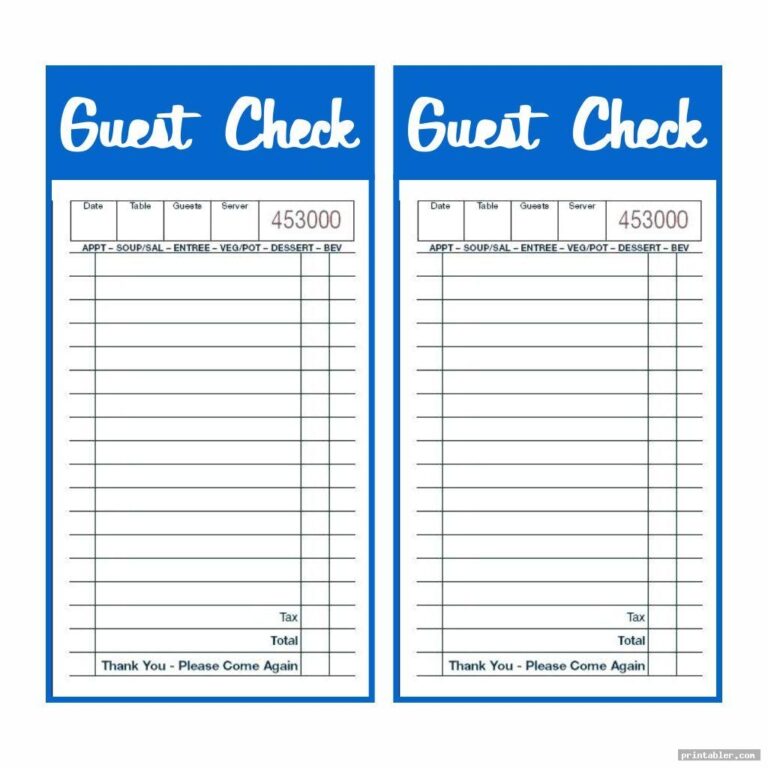 Guest Check Printable Printable Party Favors