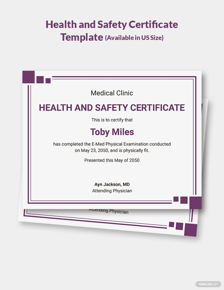 Health And Safety Certificate Template In Word Publisher Google Docs Pages Download Template
