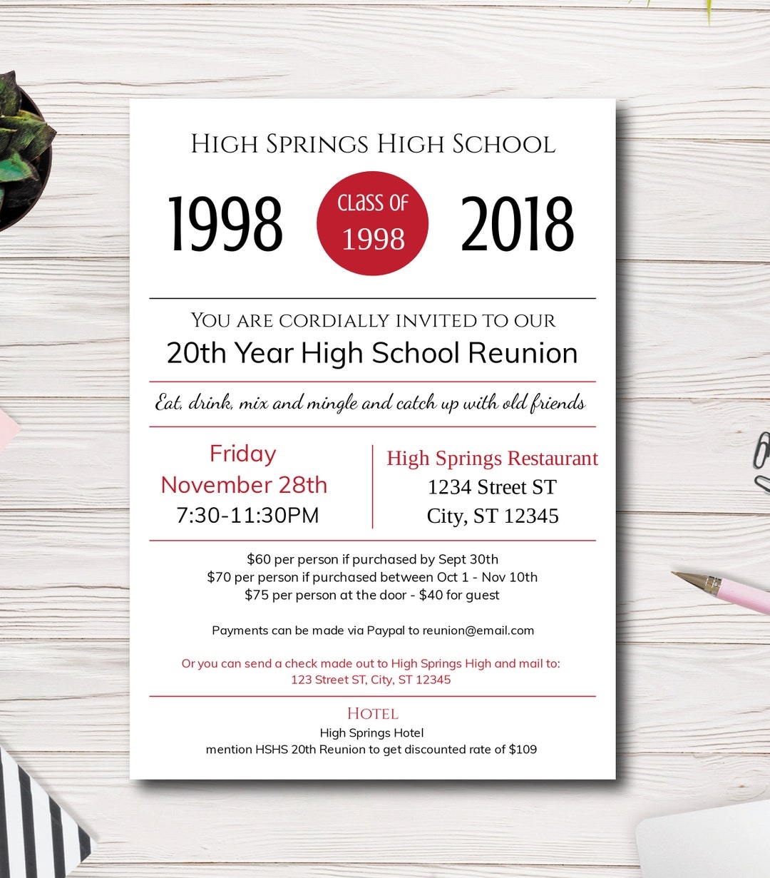 High School Reunion Invite Custom Printable School Reunion Invitation Pick Your School Colors Easy To Use Template Edit Yourself Etsy