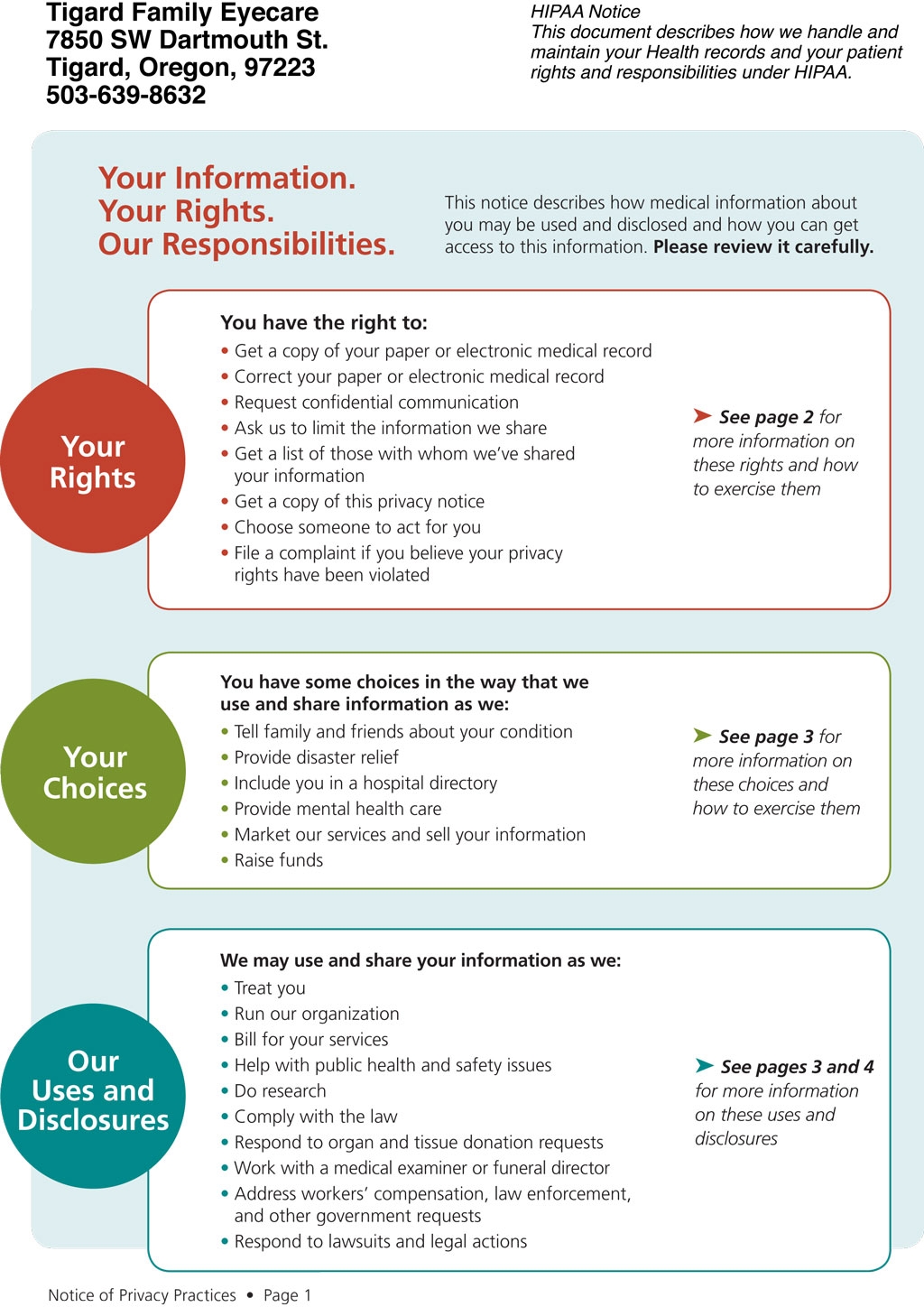 HIPAA Notice Of Privacy Practices Tigard Eyecare