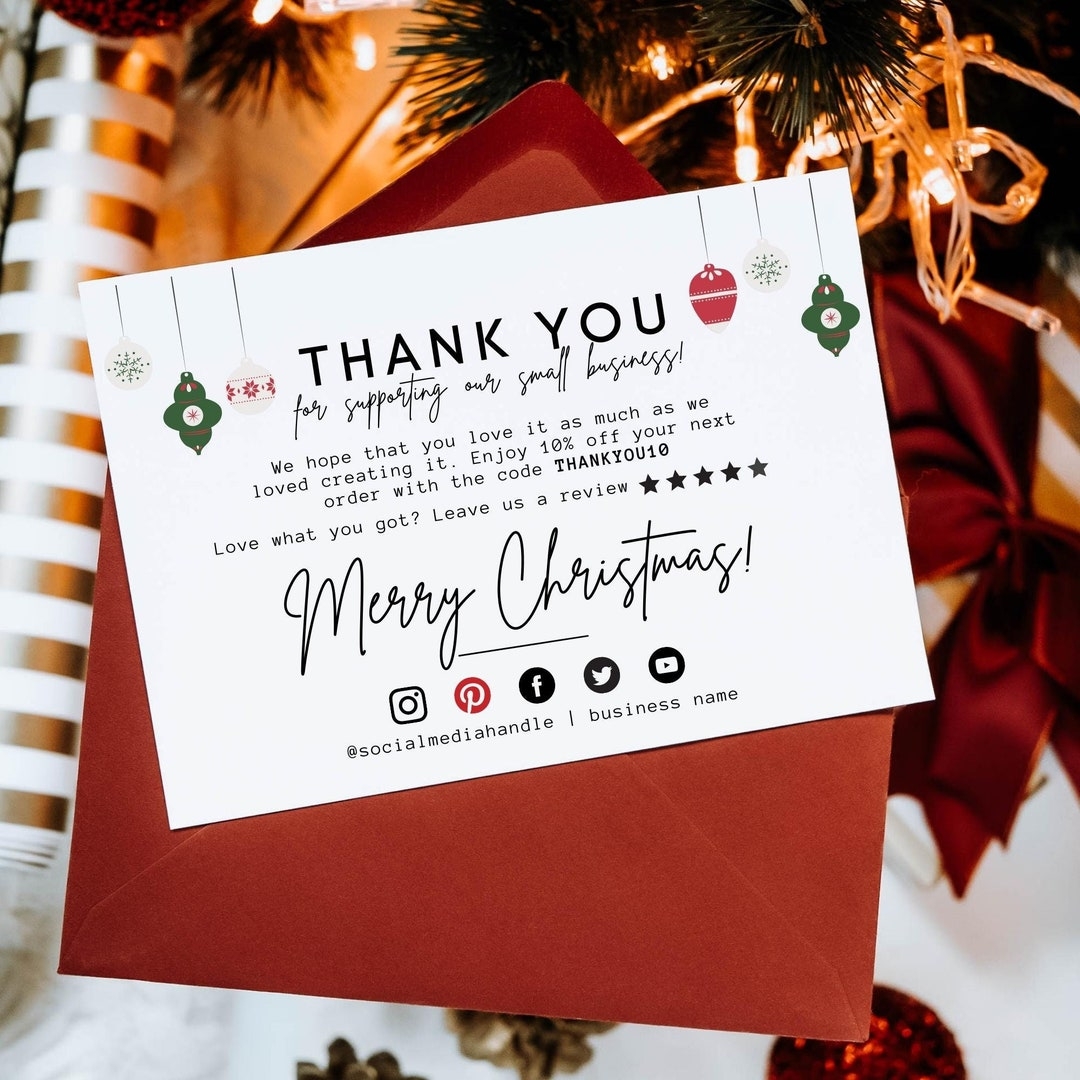 Holiday Business Thank You Card Christmas Business Card Template Thanks For Your Purchase Small Business Printable Card Xmas Card Etsy