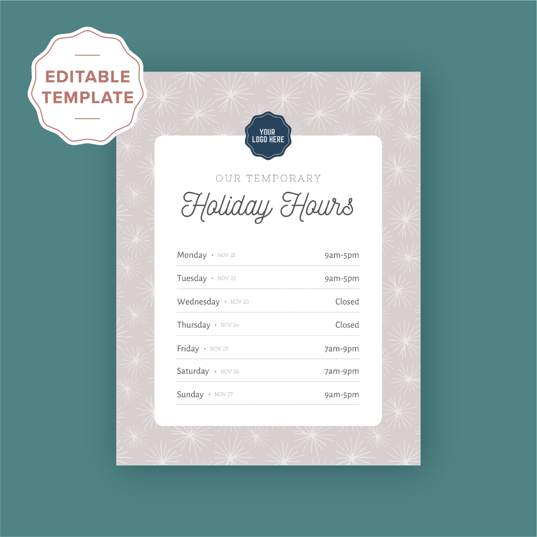 Holiday Hours Store Sign Canva Template Holiday Hours Store Sign Canva Template