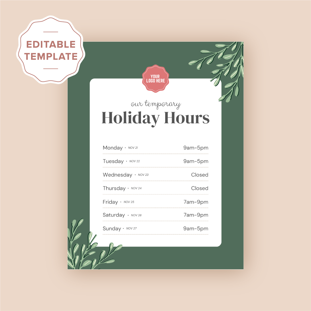 Holiday Hours Store Sign Canva Template Holiday Hours Store Sign Canva Template