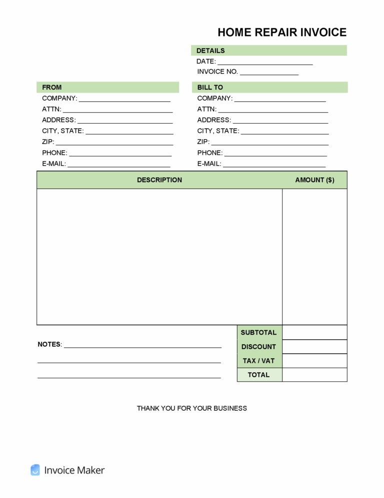 Home Repair Invoice Template Invoice Maker