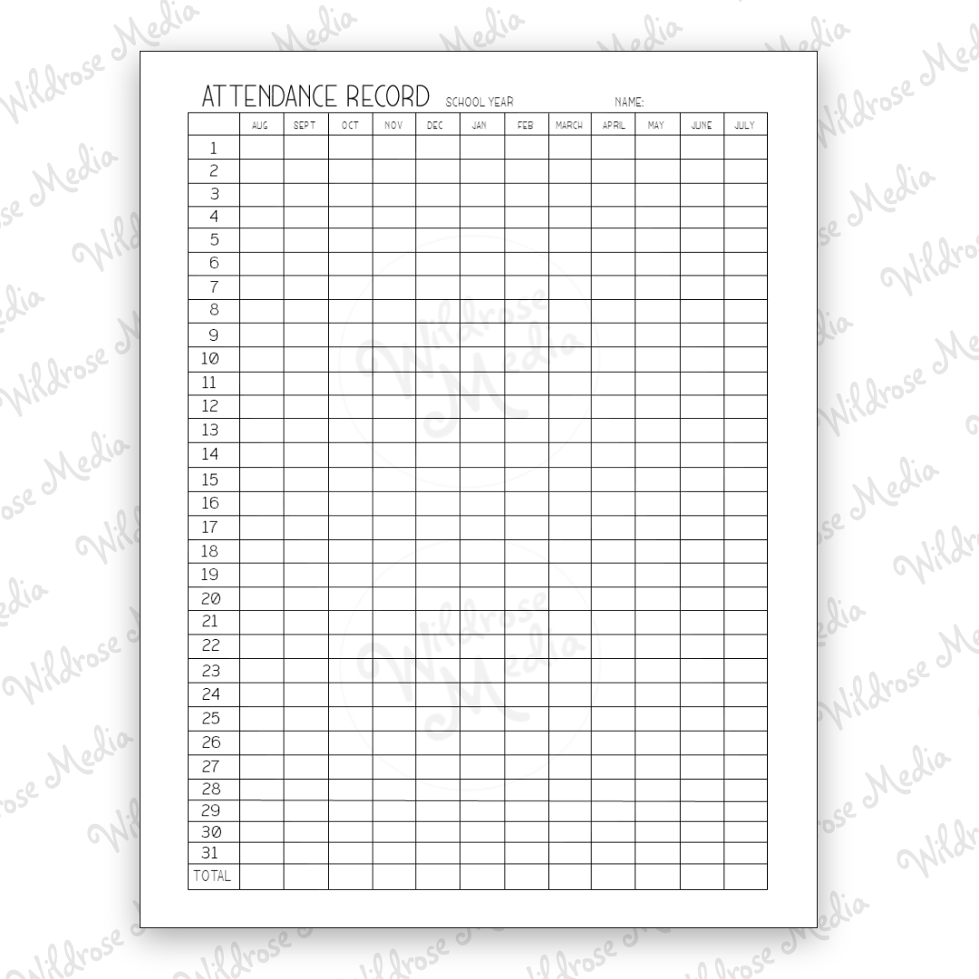 Free Printable Homeschool Attendance Sheet