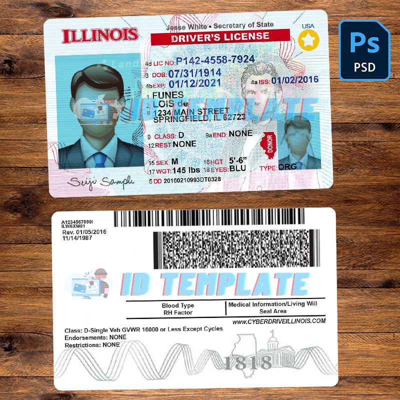 Illinois Driving License PSD Template Driving License Template