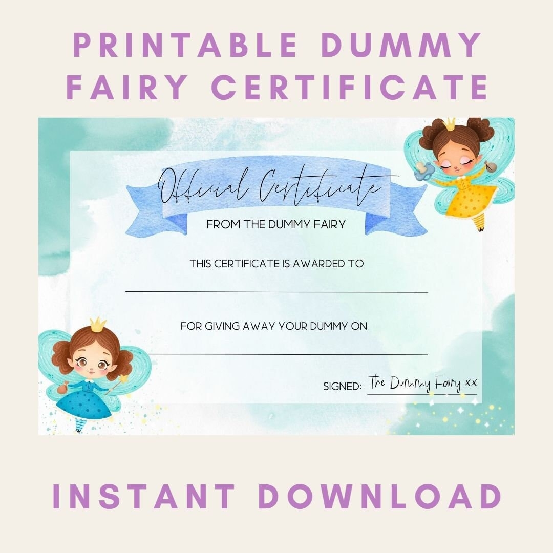 Instant Download Dummy Fairy Certificate blue Printable Size A4 Etsy