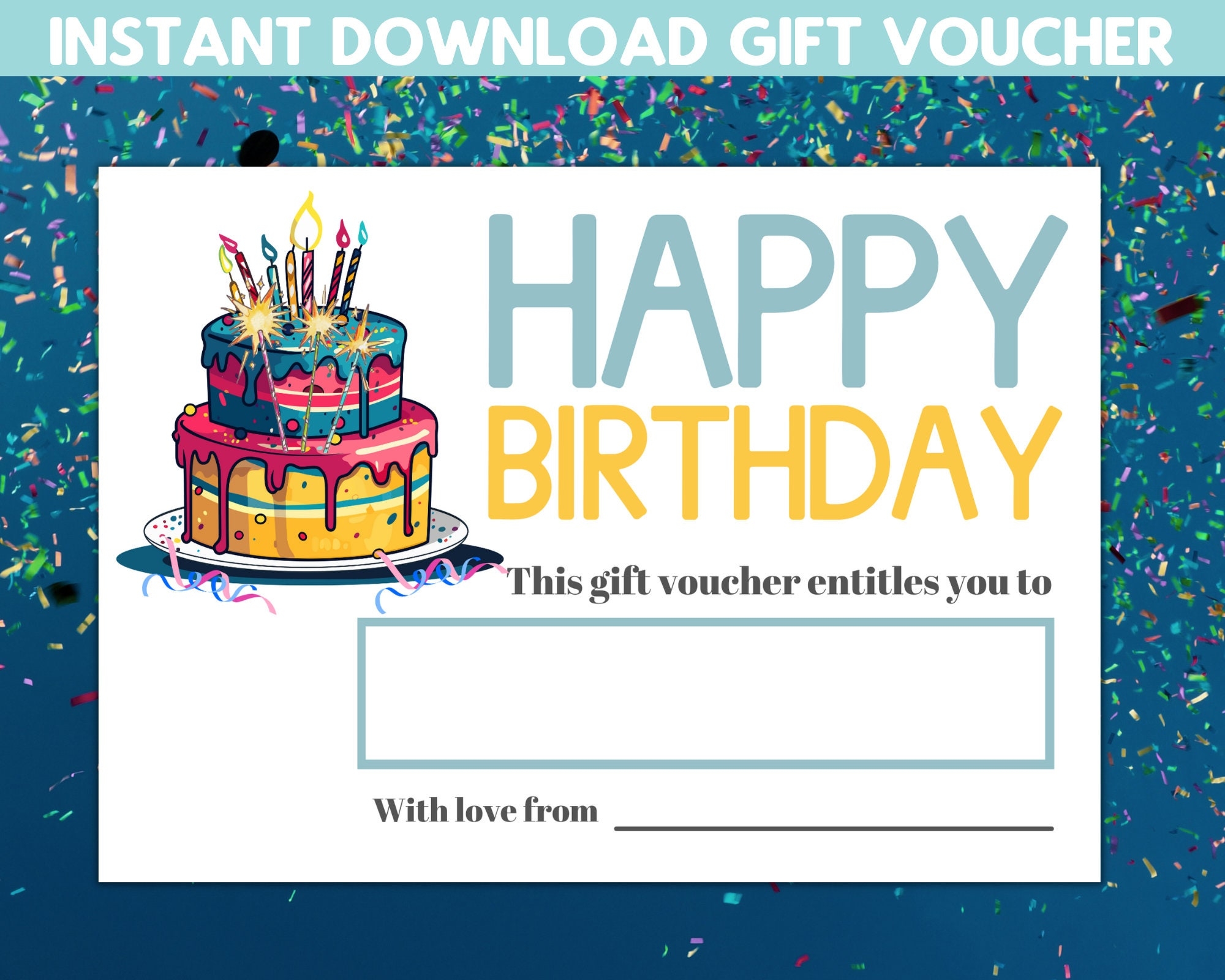 Instant Download Gift Voucher Digital Download Gift Certificate Printable Birthday Gift Birthday Gift Certificate Gift Card Template Etsy