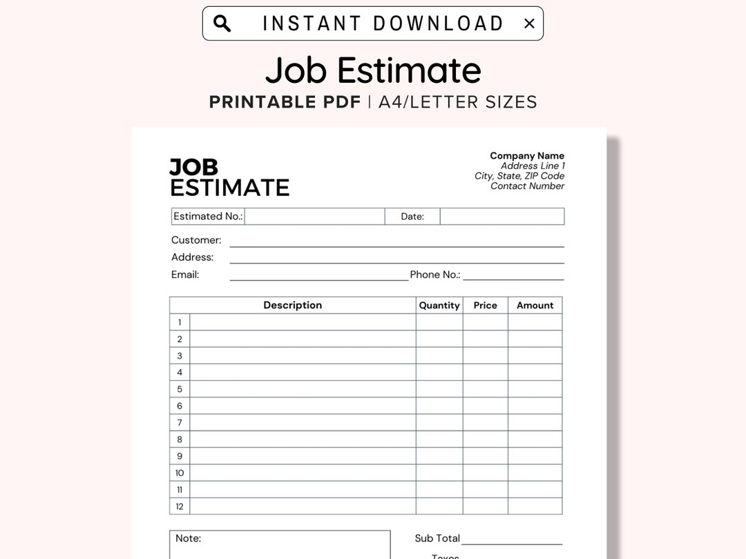 Free Printable Printable Construction Estimate Template