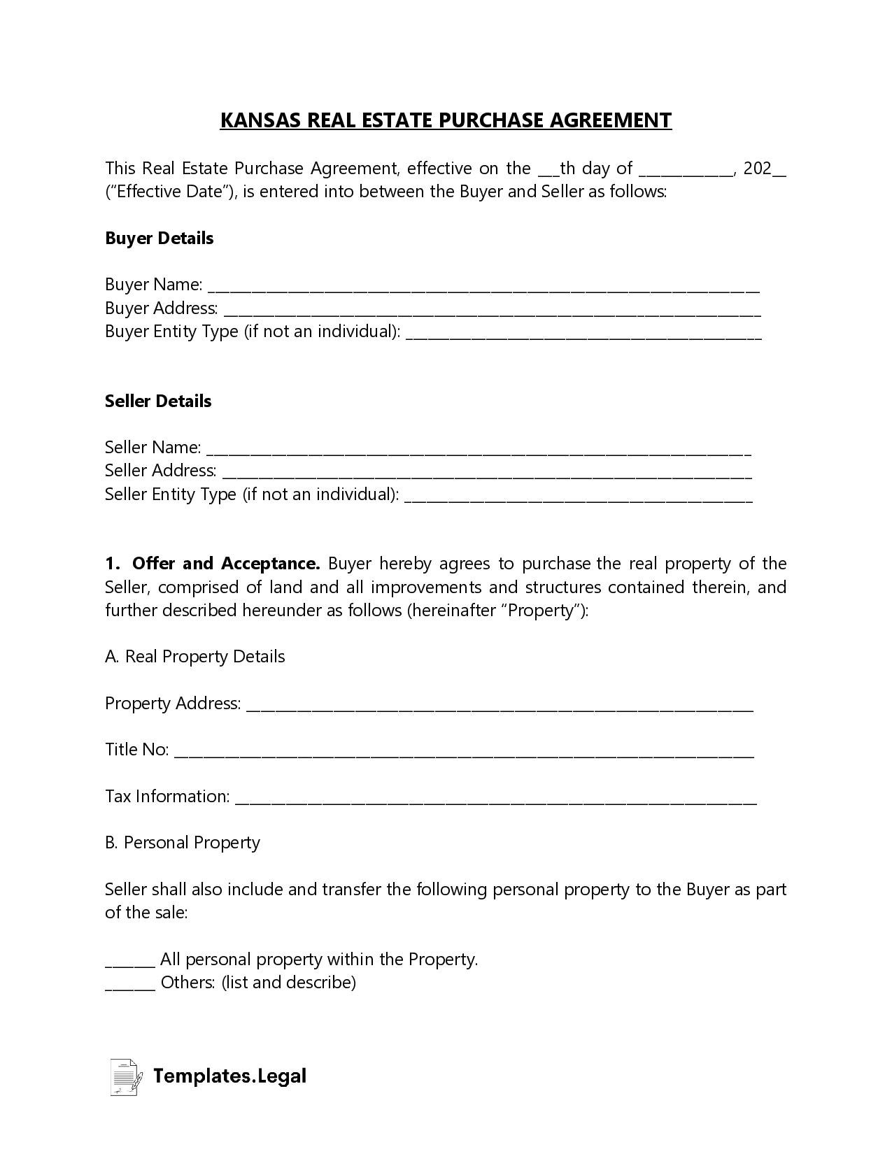 Kansas Purchase Agreement Templates Free Word PDF ODT Kansas Purchase Agreement Templates Free Word PDF ODT