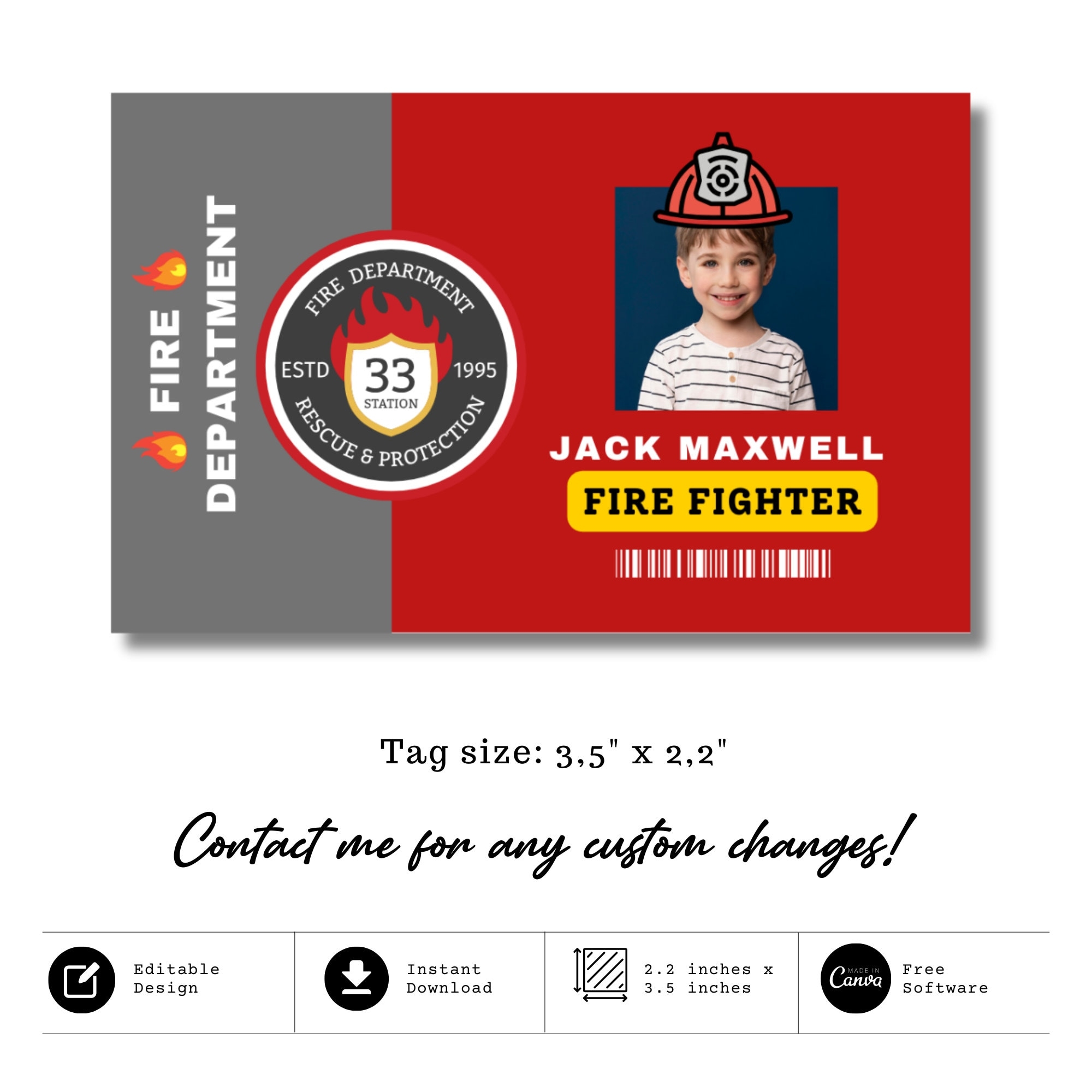 Kids Firefighter Name Badge Pretend Play Fire Department Tag Fireman ID Card Etsy Kids Firefighter Name Badge Pretend Play Fire Department Tag Fireman ID Card Etsy