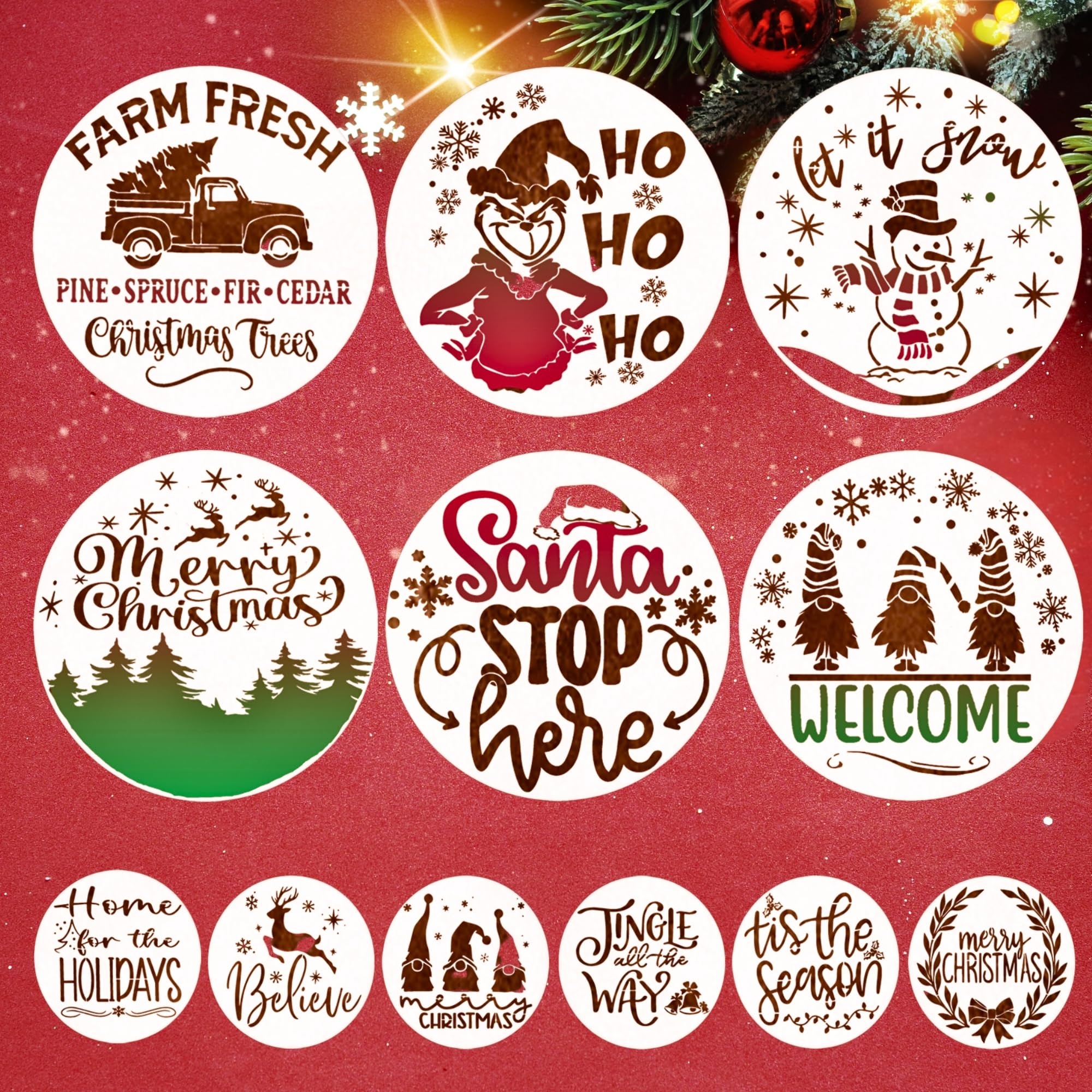 Large Christmas Templates And Stencils For Painting On Wood Round Paint Stencils For Crafts Holiday Stencils For Wood Signs Gnome U0026 Merry 