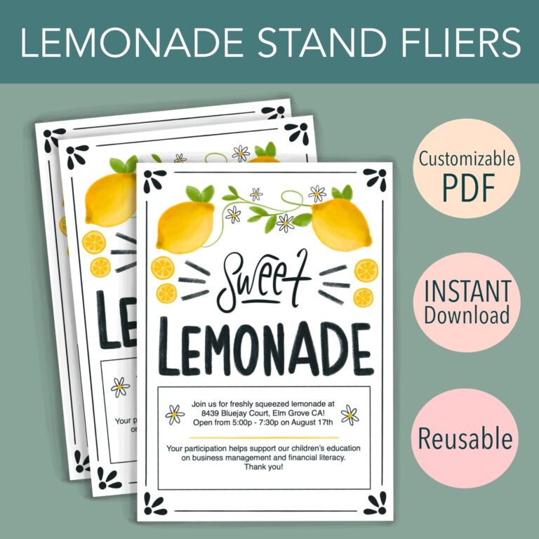 Lemonade Stand Flyer Lemonade Invitation Kids Summer Activity Homeschool Resource Etsy