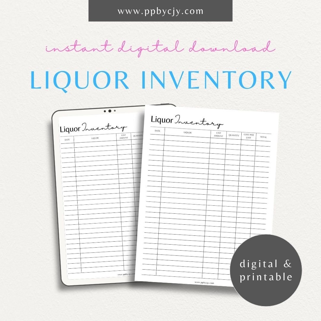 Liquor Bar Inventory Control Sheet Restaurant Alcohol Drink 