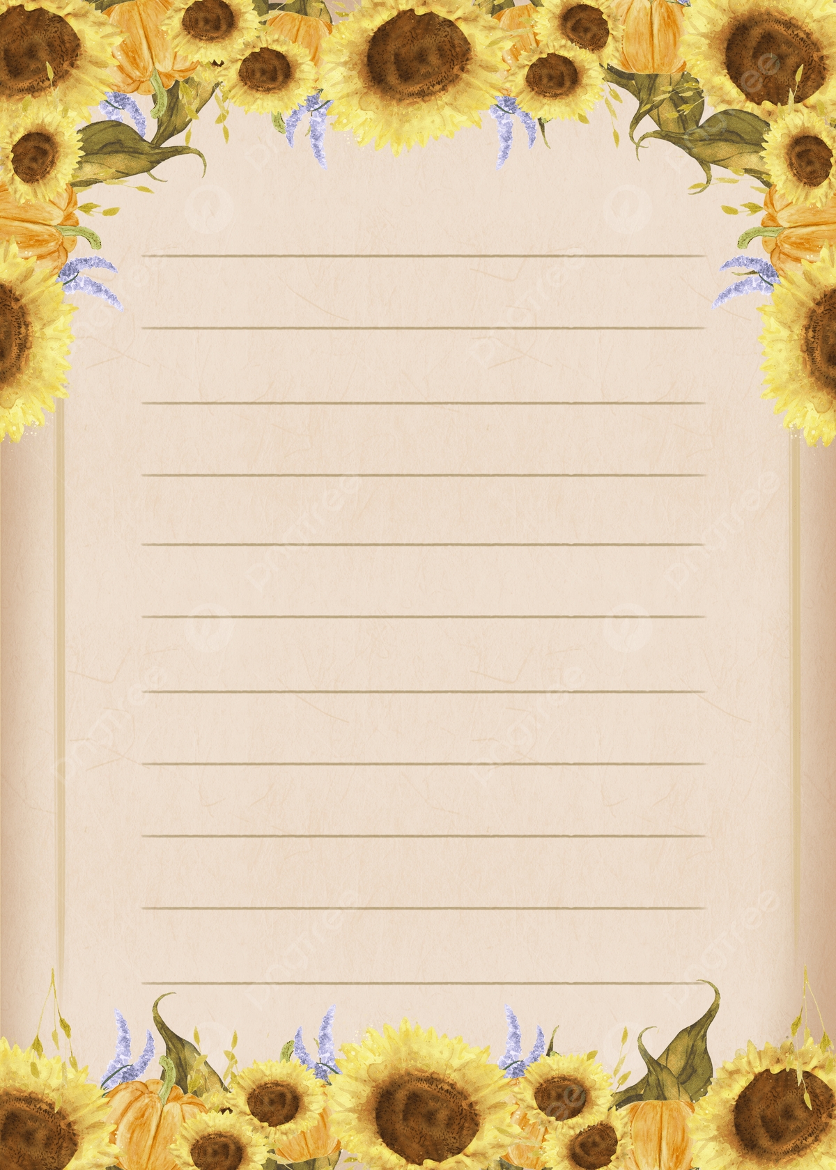 Literary Retro Sunflower Stationery Background Wallpaper Image For Free Download Pngtree