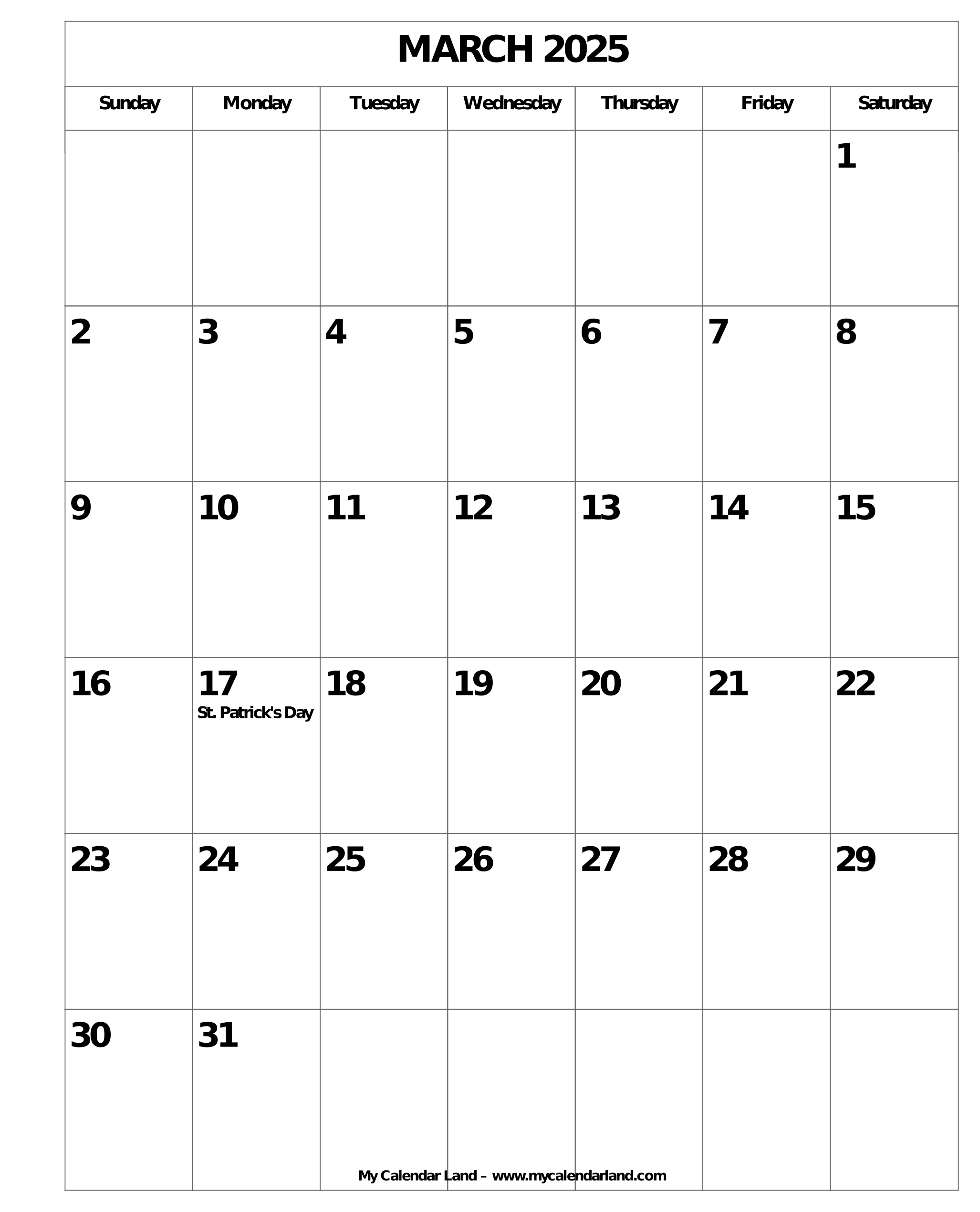 March 2025 Calendar My Calendar Land March 2025 Calendar My Calendar Land