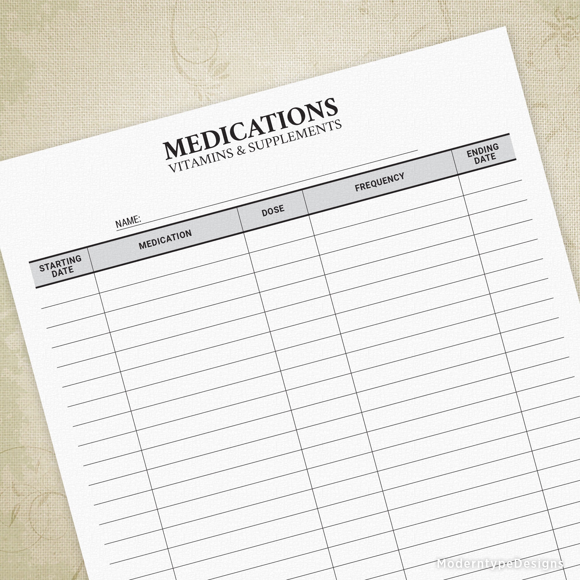Free Printable Blank Vitamin Checklist