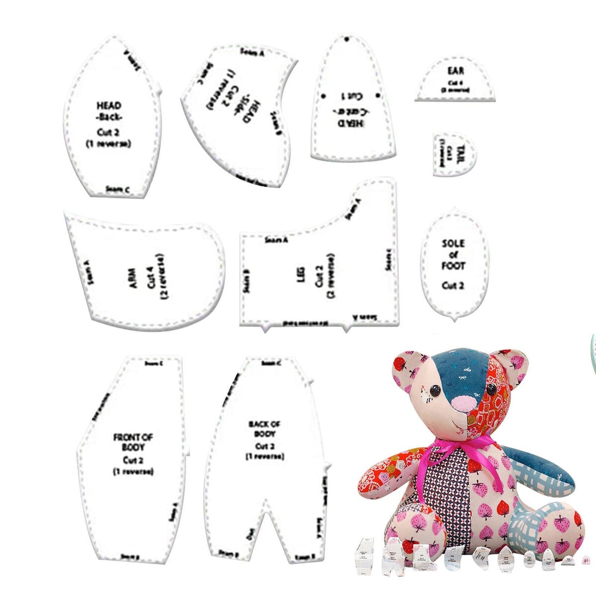 Memory Bear Template Ruler Set 10 PCS EASY BEGINNER TEDDY