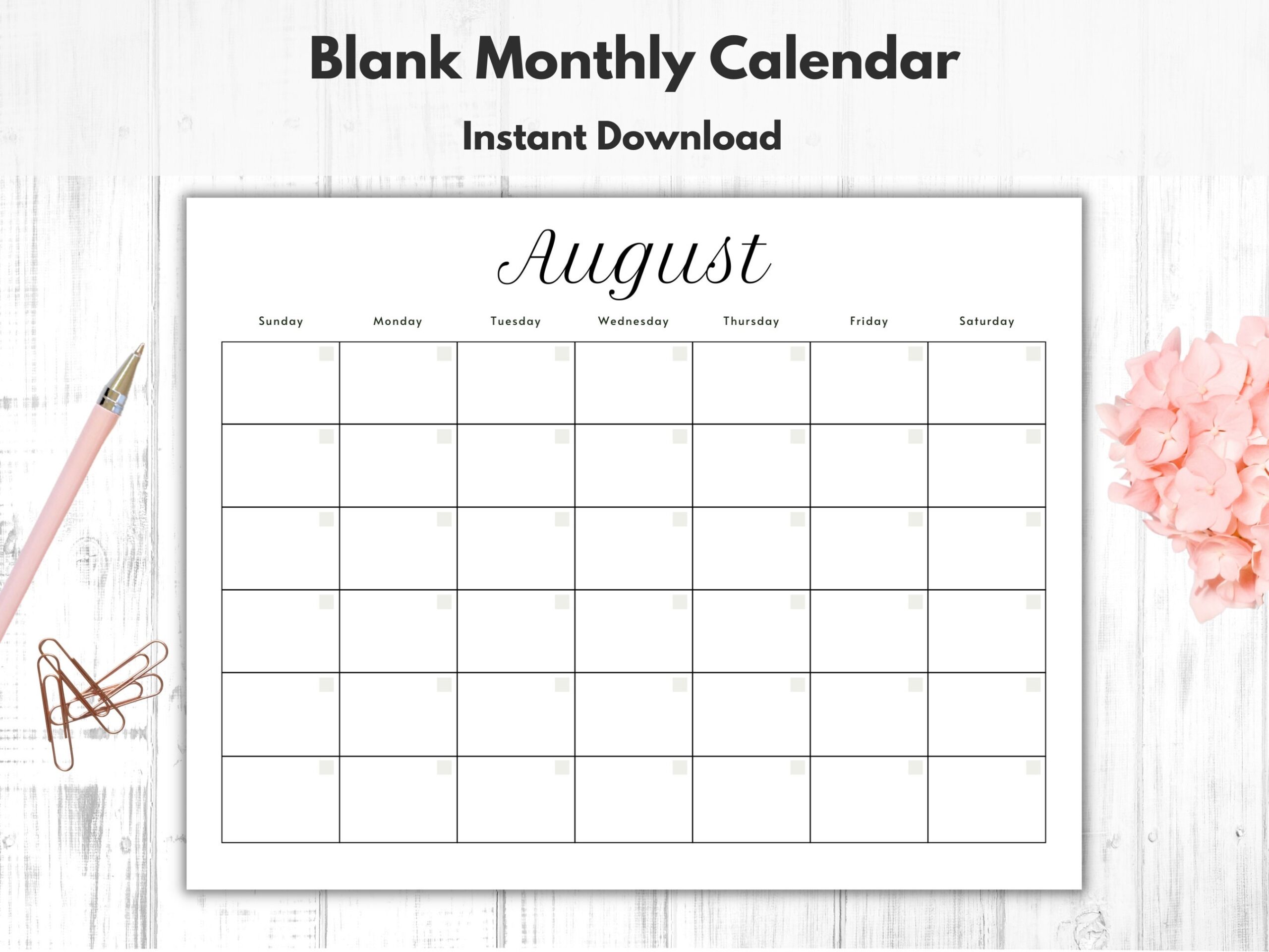 Monthly Blank Calendar Printable Calendar Template Horizontal Printable Calendar Pages PDF Printable Instant Download Simple Calendar Etsy Denmark
