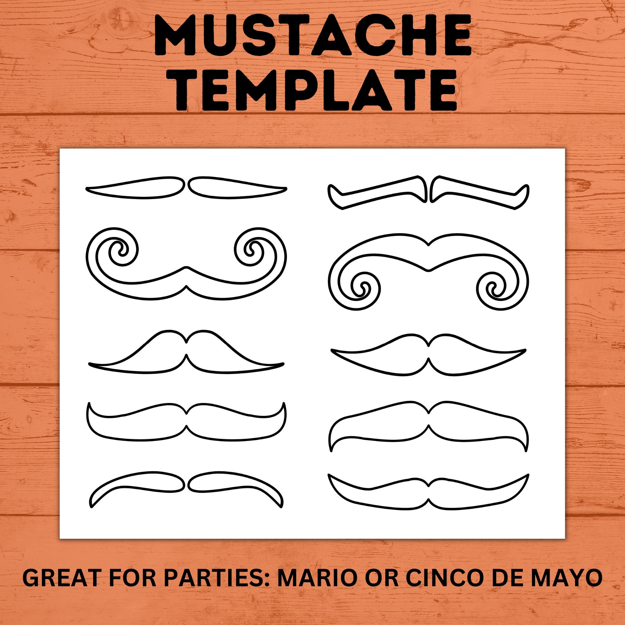 Mustache Template Kids Mustache Craft Mustache Craft Mustache Printable Cinco De Mayo Craft Mario Party Party Craft Kids Craft Etsy