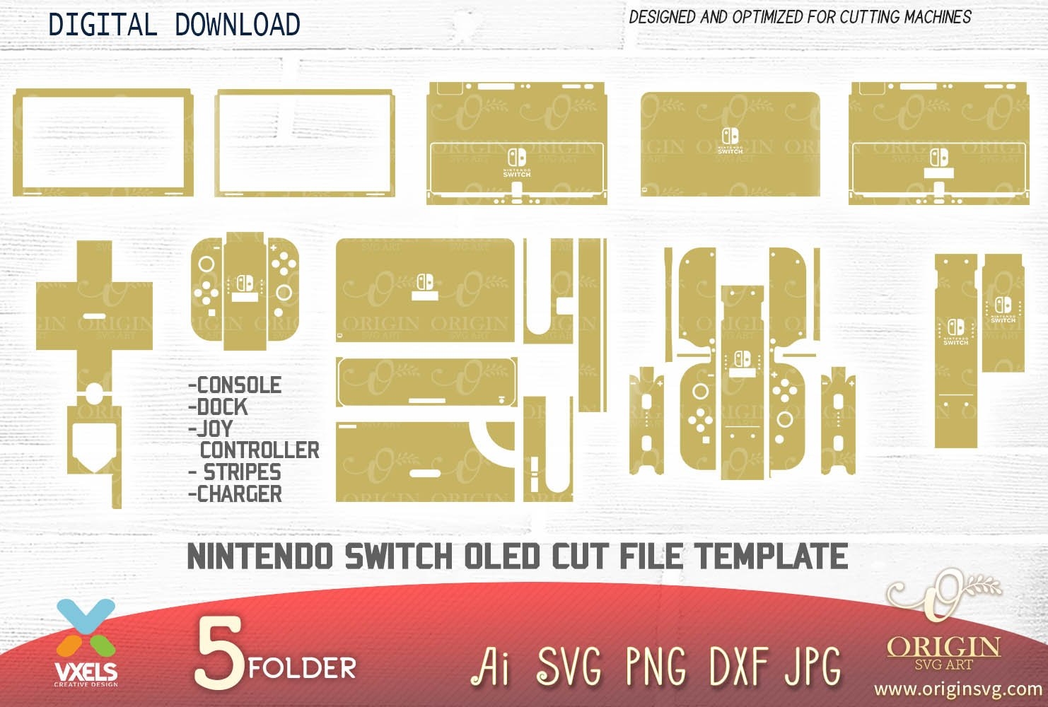 Nintendo Switch OLED Skin Vector Cricut And Cut File Template 