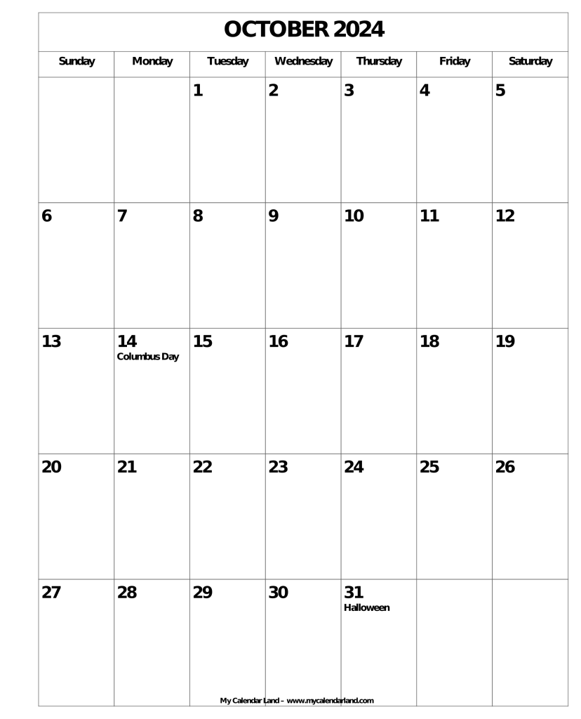 October 2024 Calendar My Calendar Land