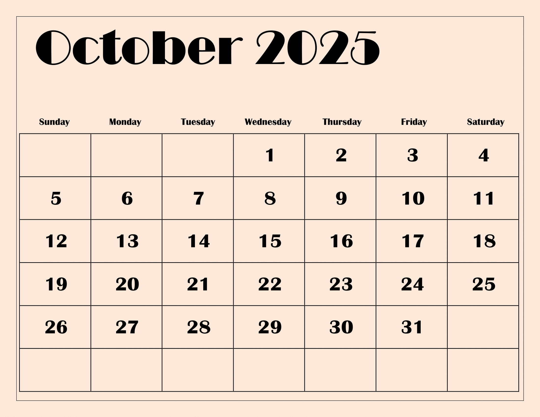 October Blank Printable Calendar