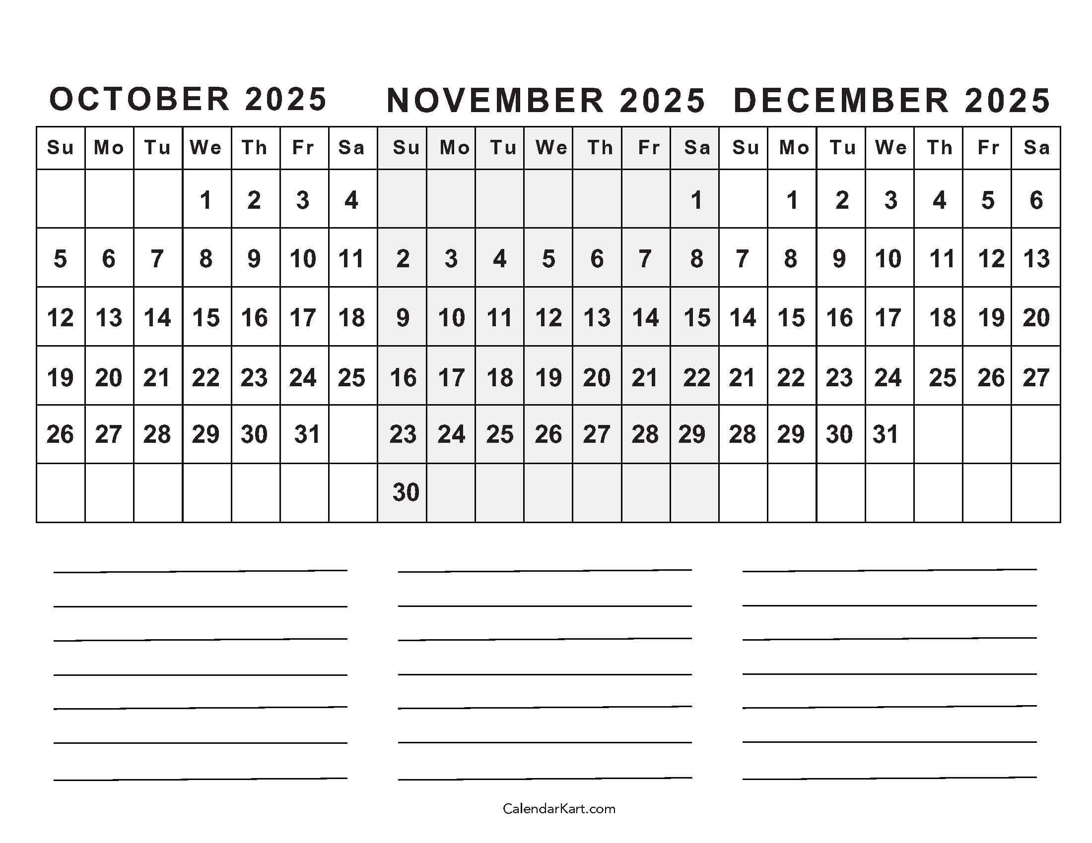 Printable Blank October November Calendar