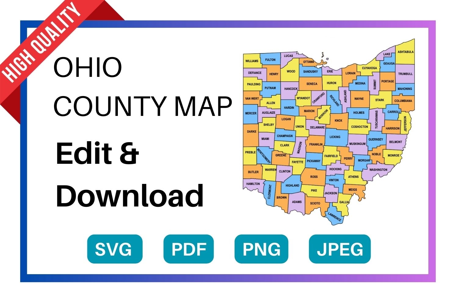 Ohio County Map Editable U0026 Printable State County Maps