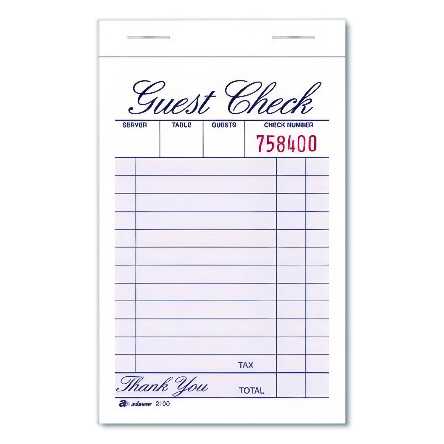 One Part Guest Check Pad One Part No Copies 3 35 X 4 94 100 Forms Pad 12 Pads Pack Guest Checks Adams 