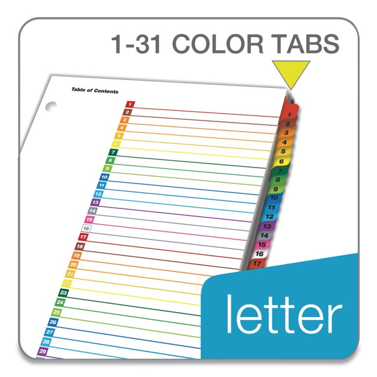 OneStep Printable Table Of Contents And Dividers 31 Tab 1 To 31 11 X 8 5 White Assorted Tabs 1 Set Zerbee
