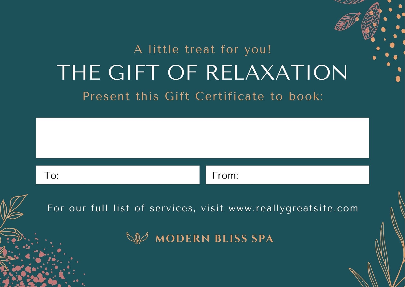 Page 5 Free Printable Customizable Spa Gift Certificate Templates Canva