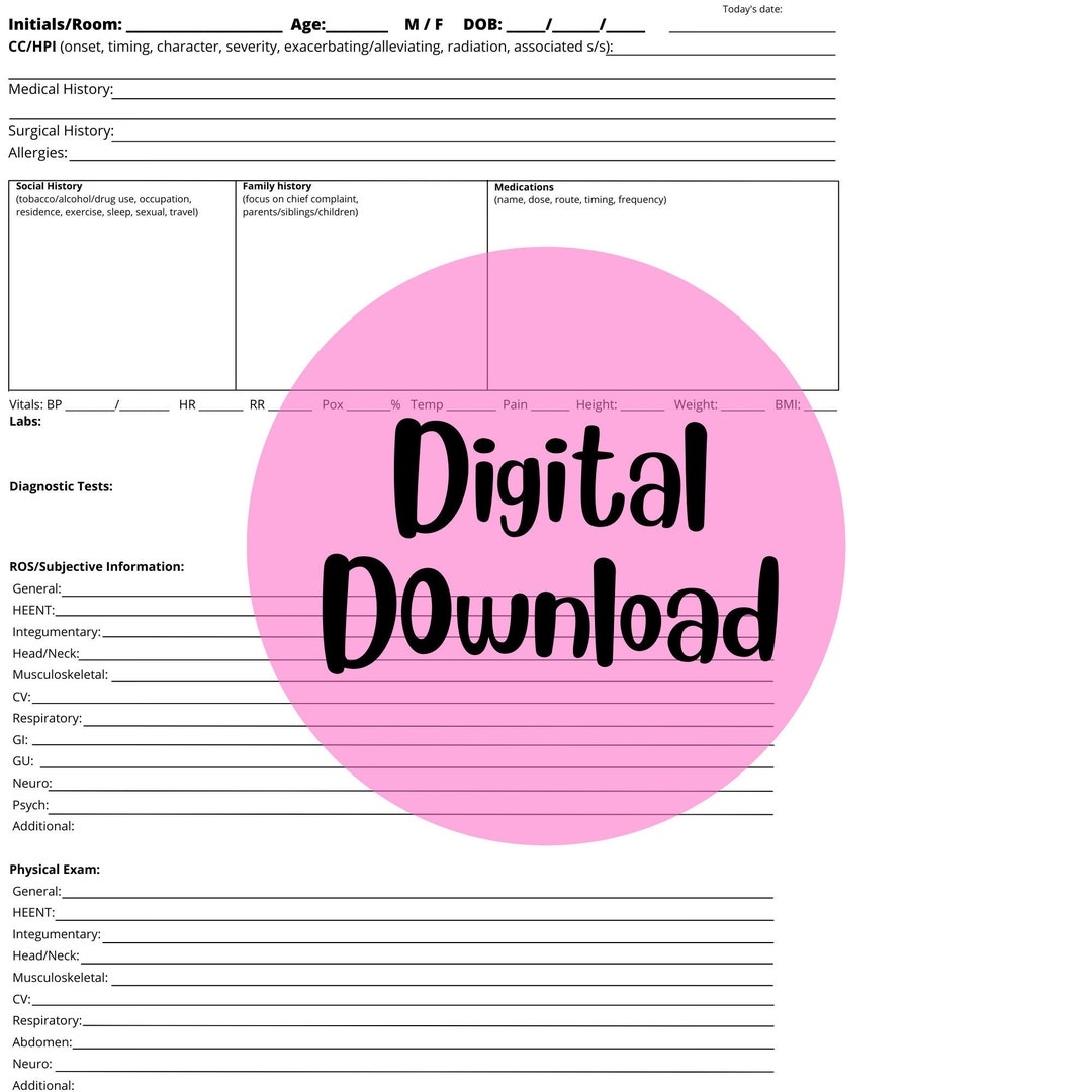Physical Exam Template History And Physical Template Digital Download SOAP Note Template Comprehensive Hu0026P Etsy