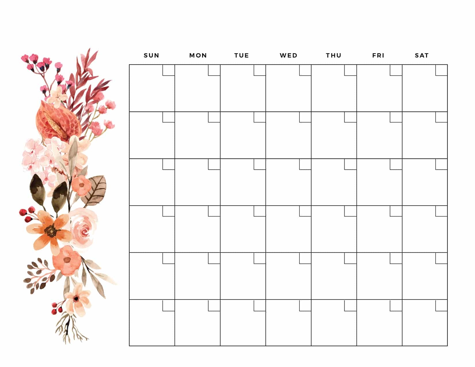 Free Printable Colorful Blank Calendar