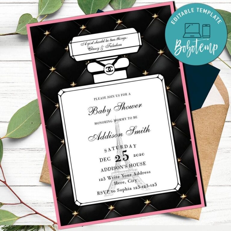 Printable Coco Chanel Baby Shower Invitation Template DIY Bobotemp