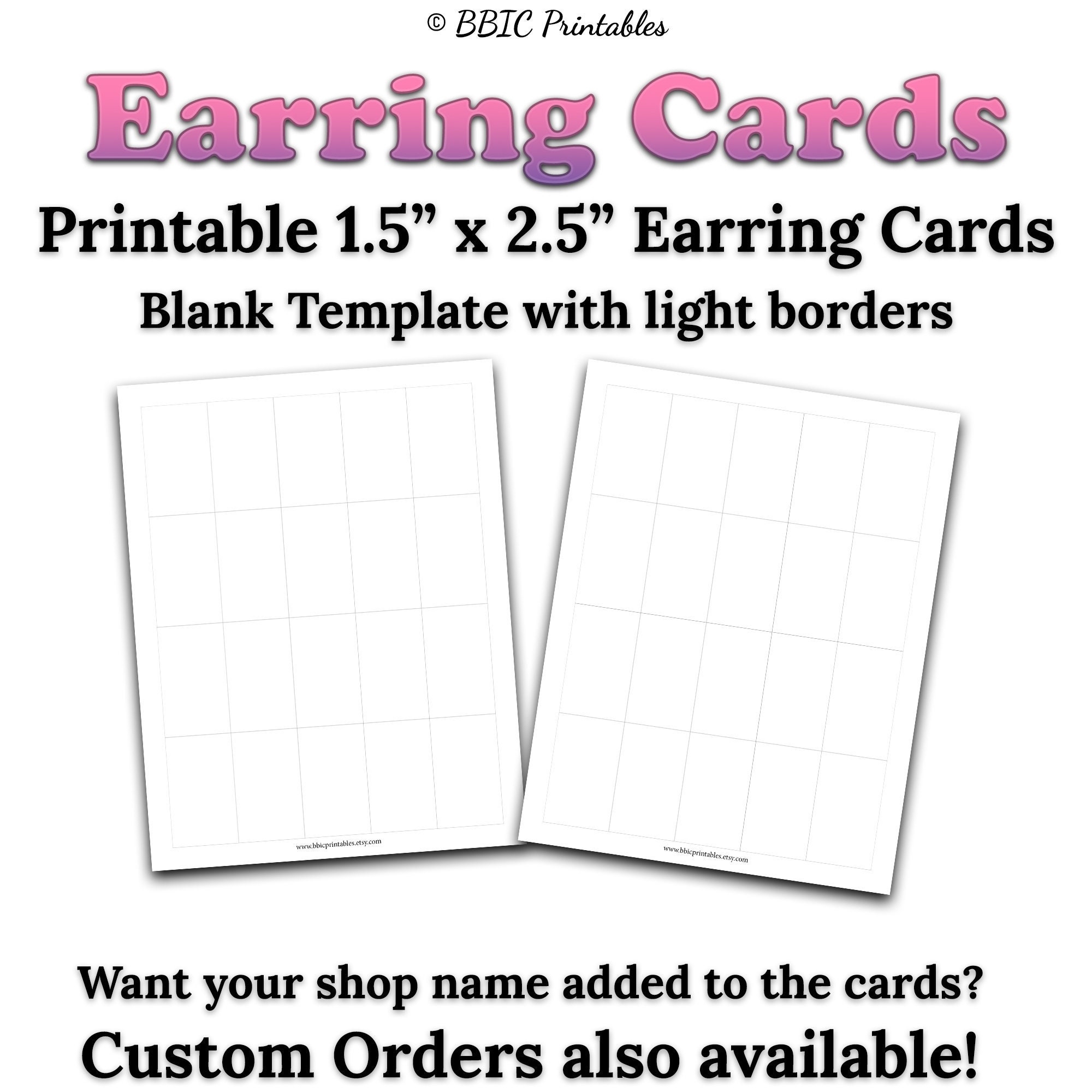 Printable Earring Cards INSTANT DOWNLOAD 1 5x2 5 Printable Long Blank Earring Jewelry Cards PDF Jpg Template 20 Cards Per Page Custom Etsy
