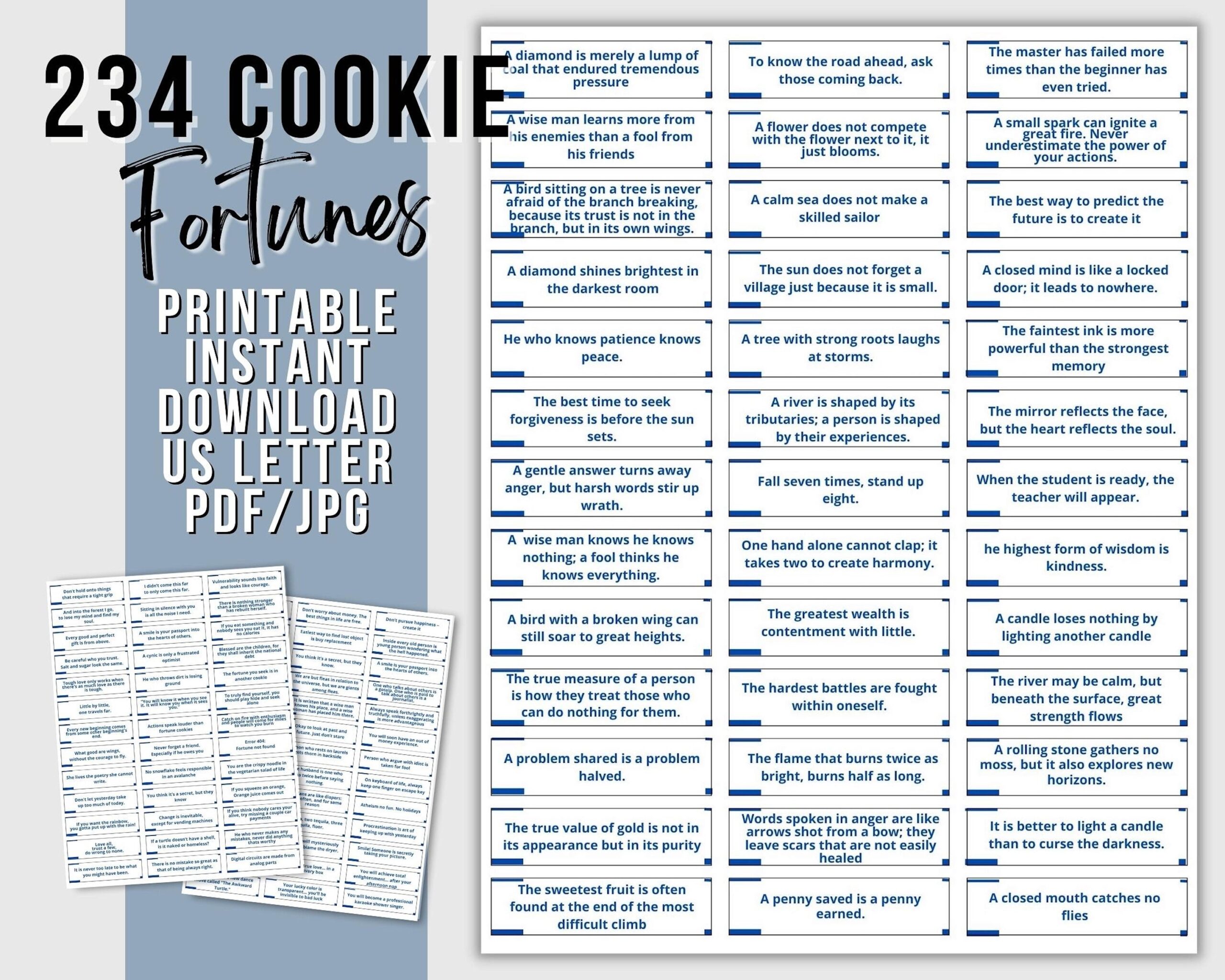 Printable Fortunes For DIY Fortune Cookie Custom Party Favors Chinese Fortune Funny Fortunes Inspirational Notes Funny Fortunes Etsy