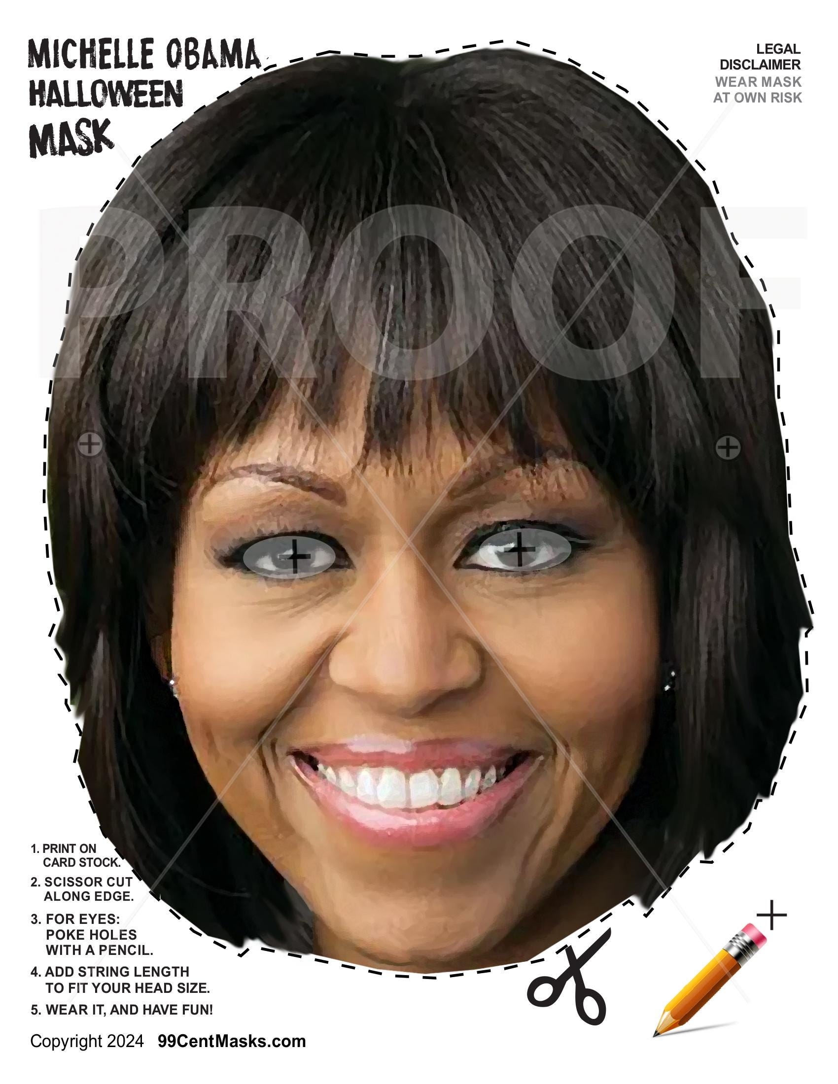 Printable Halloween Mask MICHELE OBAMA Design Download And Print Fun And Easy Halloween Mask 99 Cent Download Costume Party Mask Etsy