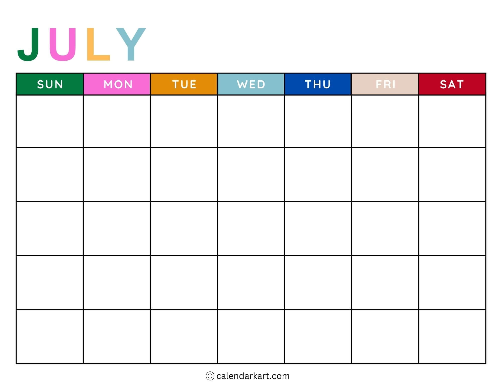 Printable July Blank Calendar