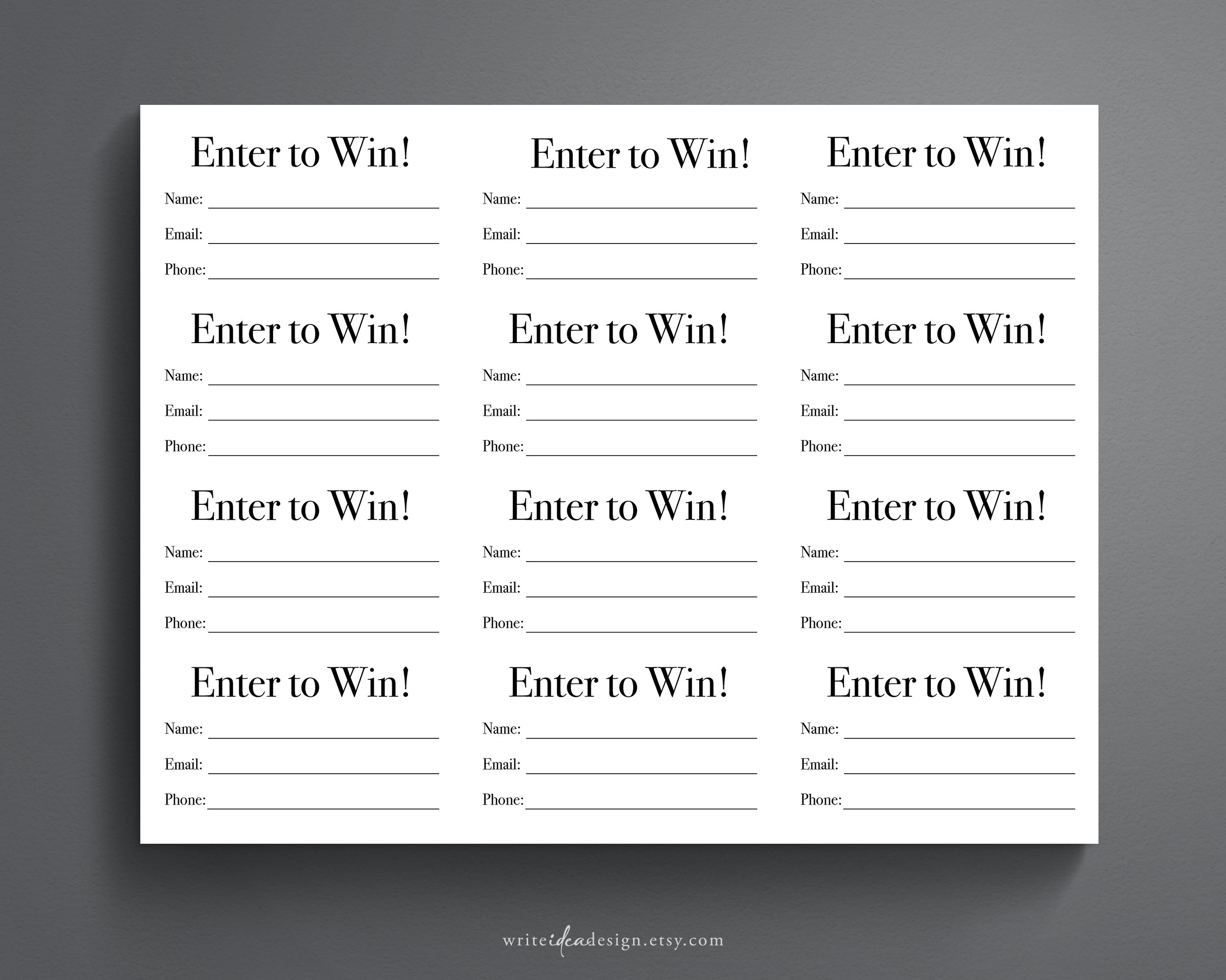 Printable Raffle Ticket Enter To Win Printable Ticket Etsy Worksheets Library