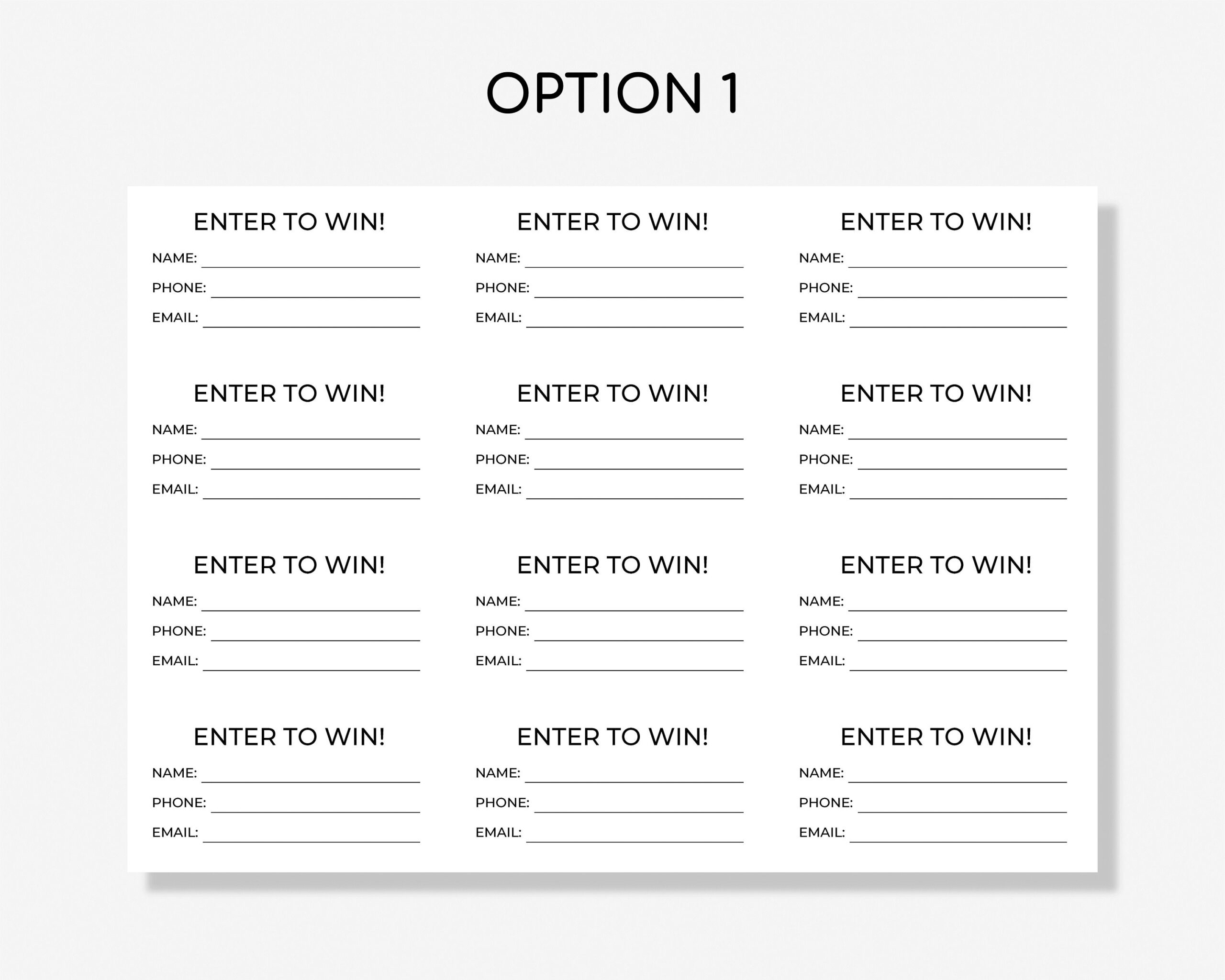 Printable Raffle Ticket Enter To Win Tickets Printable Enter To Win Cards Minimal Raffle Ticket Template Etsy