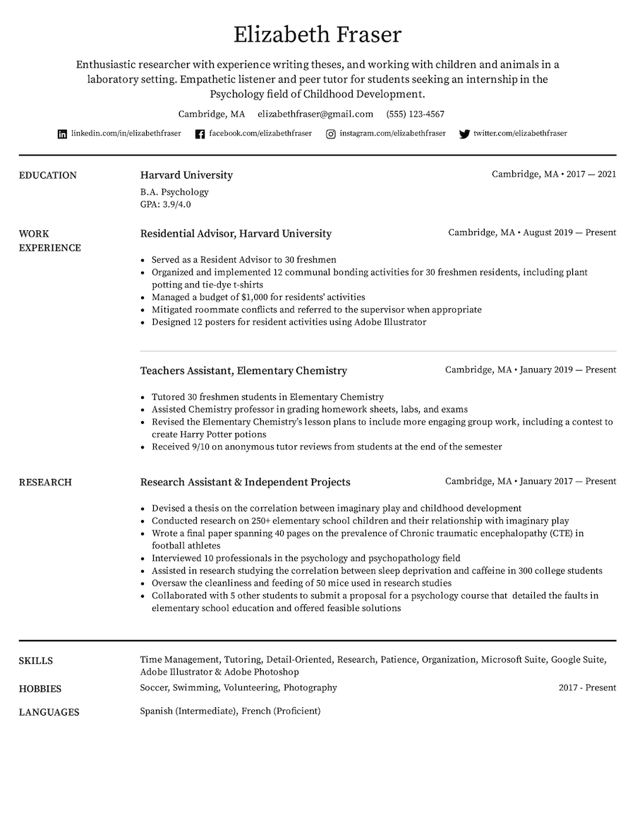 Resume Template Free Printable